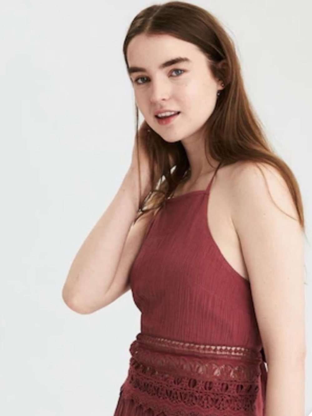 American Eagle Outfitters Sleeveless Crochet Detail Halter Top, Size S